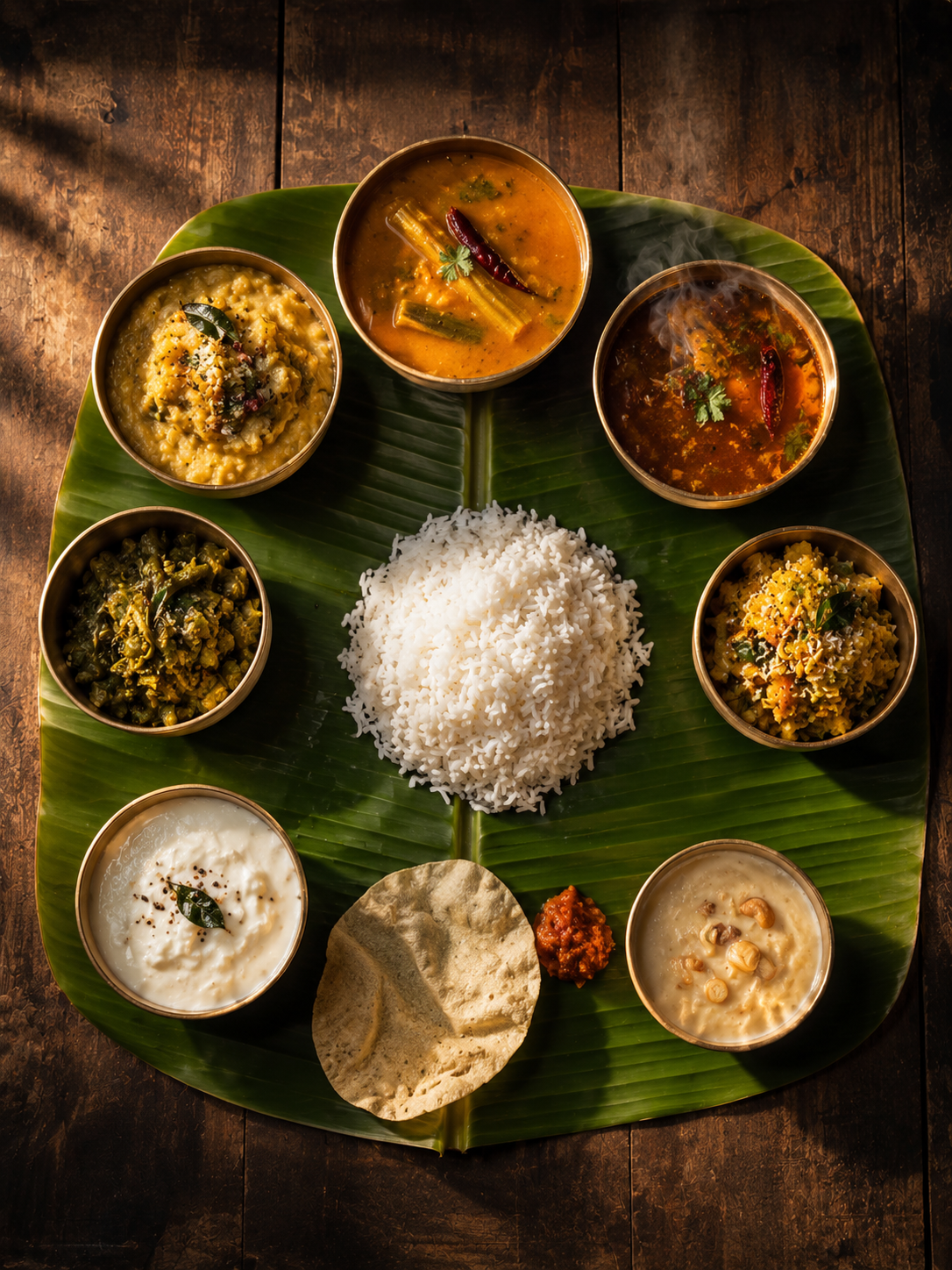 Traditional South Indian Banana Leaf Meal at Sri Skanda Bhavan