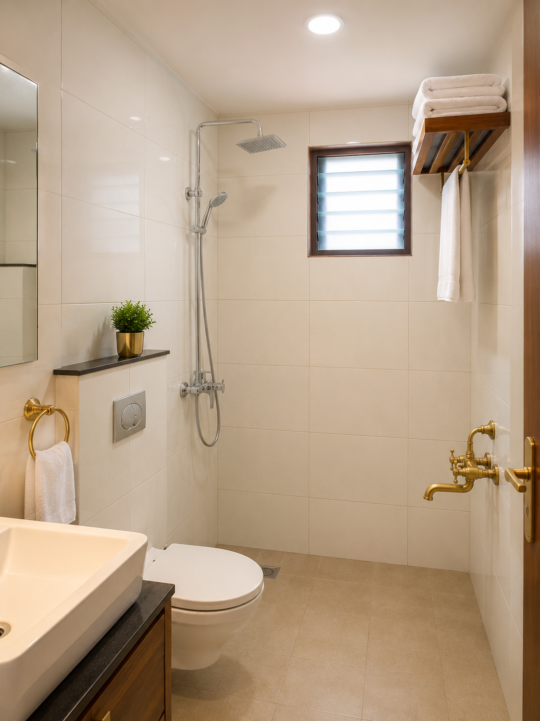Clean attached bathroom at Sri Skanda Bhavan