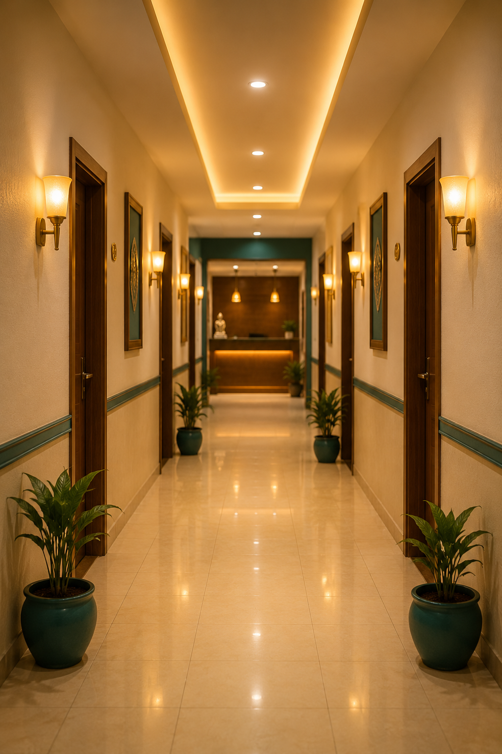 Hotel corridor at Sri Skanda Bhavan Thirukkadaiyur