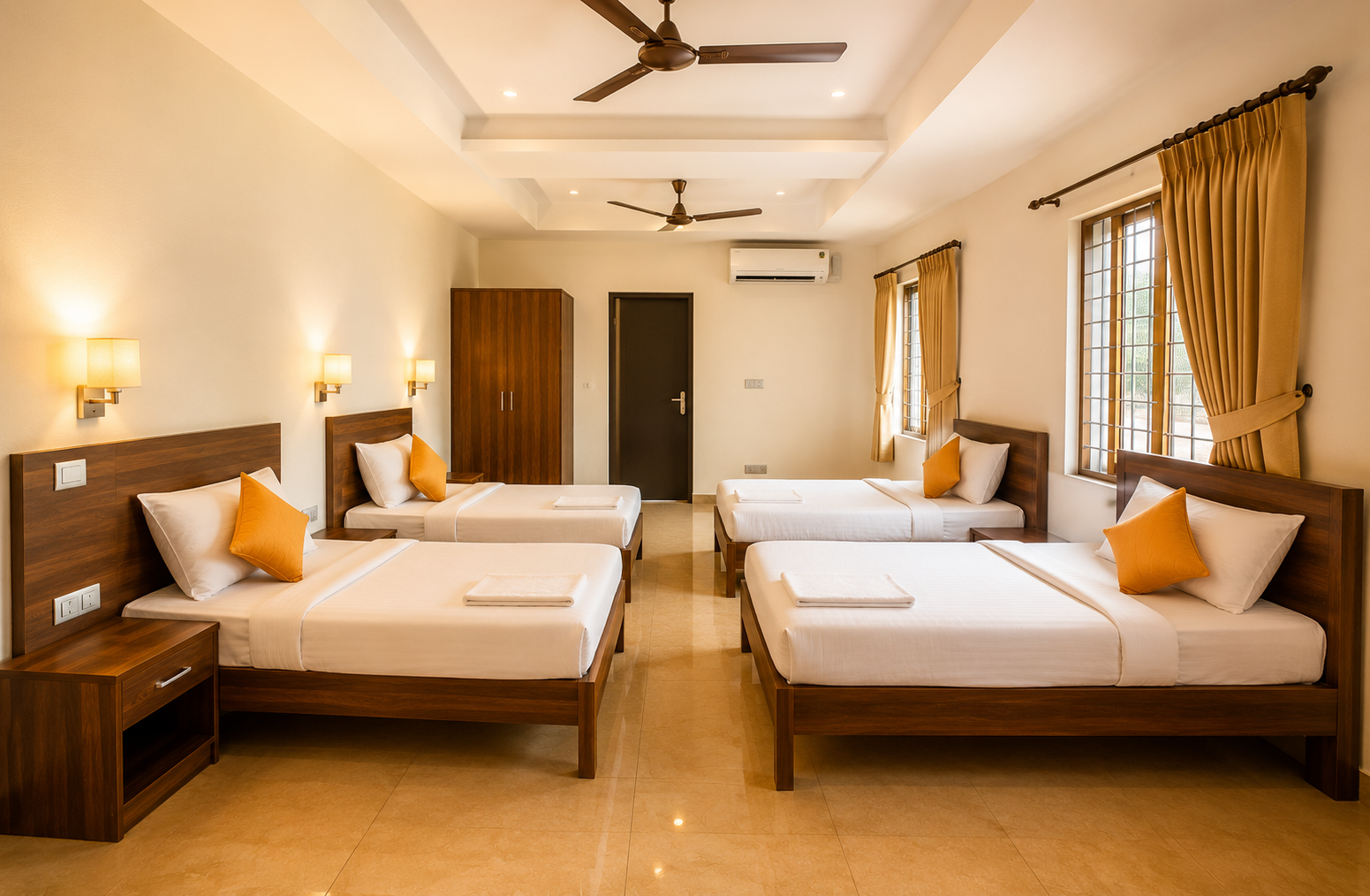 Pilgrim dormitory hall at Sri Skanda Bhavan Thirukkadaiyur